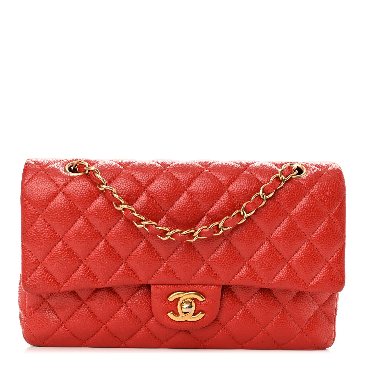 CHANEL Caviar Quilted Medium Double Flap Red