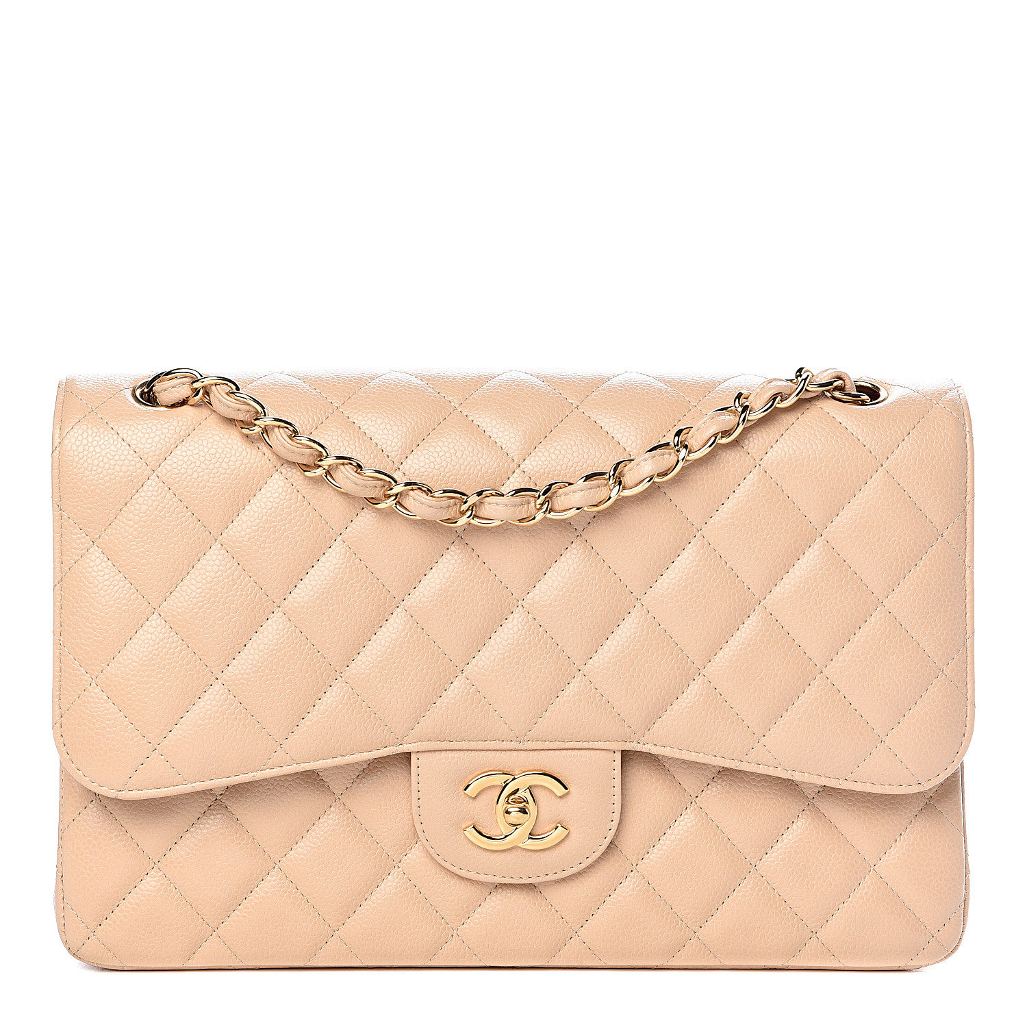 CHANEL Caviar Quilted Jumbo Double Flap Beige Clair