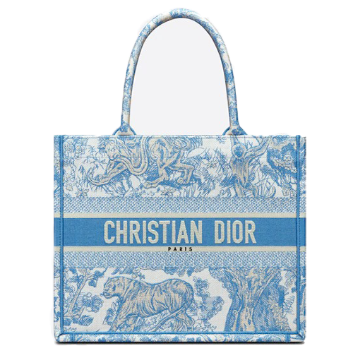 SMALL DIOR BOOK TOTE Cornflower Blue Toile de Jouy Embroidery