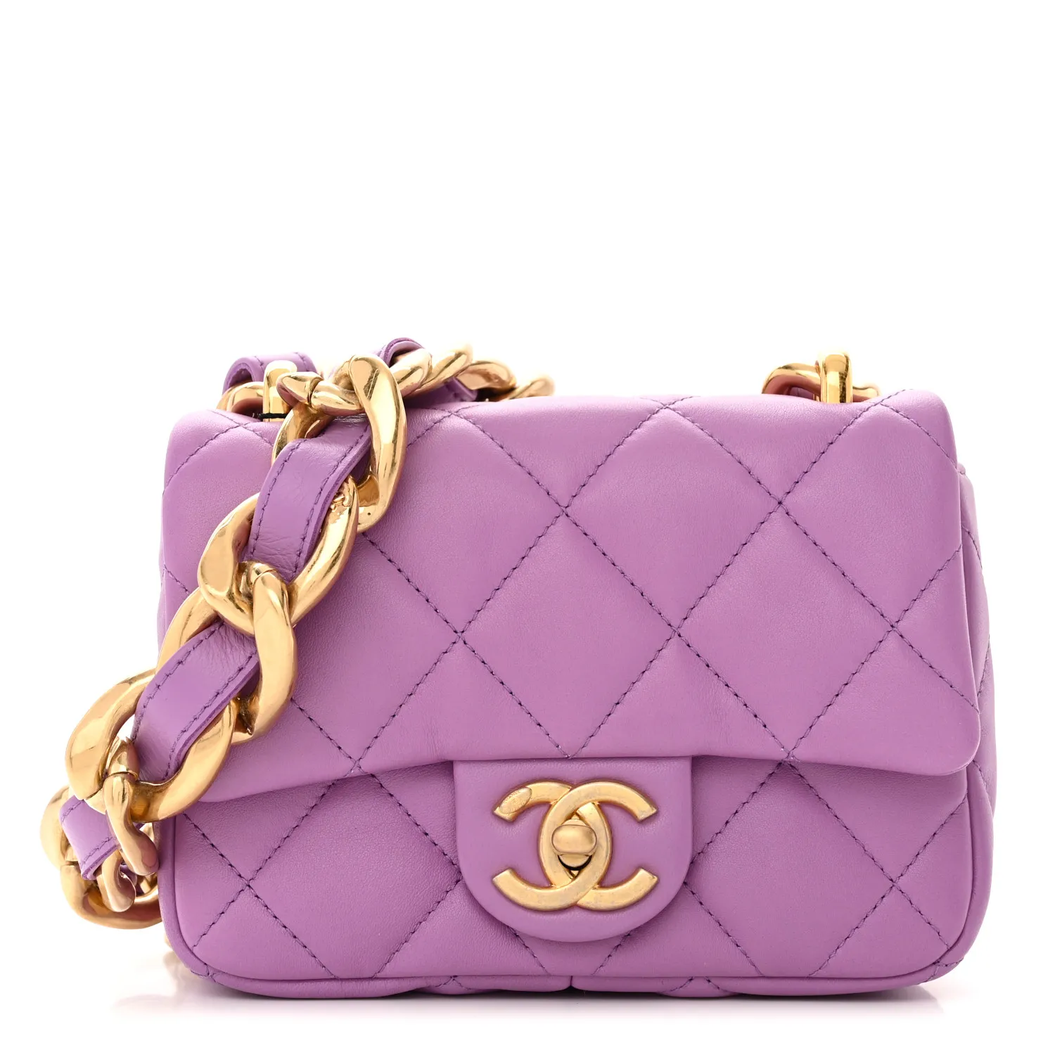 CHANEL Lambskin Quilted Mini Funky Town Flap Purple