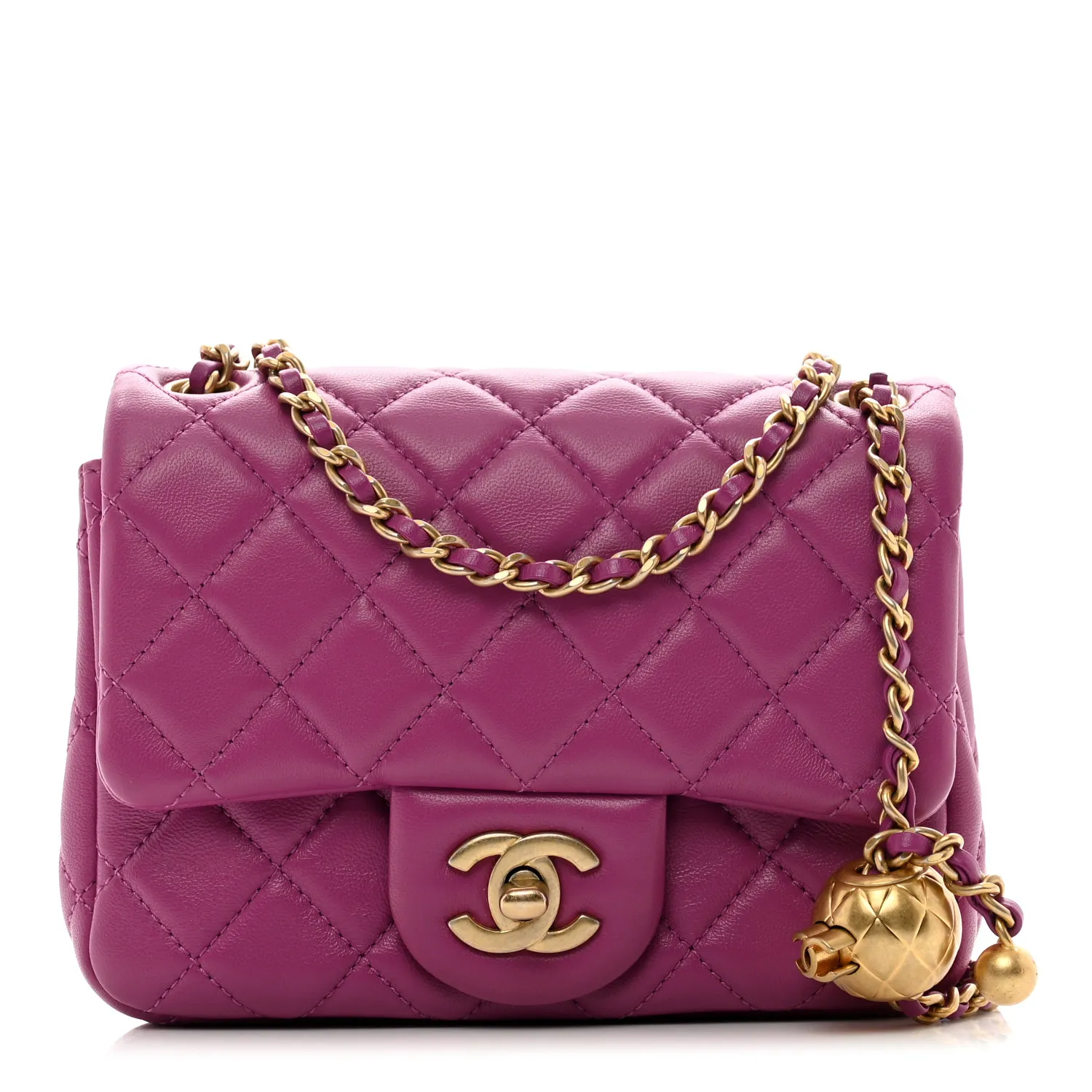 CHANEL Lambskin Quilted Mini Pearl Crush Flap Purple