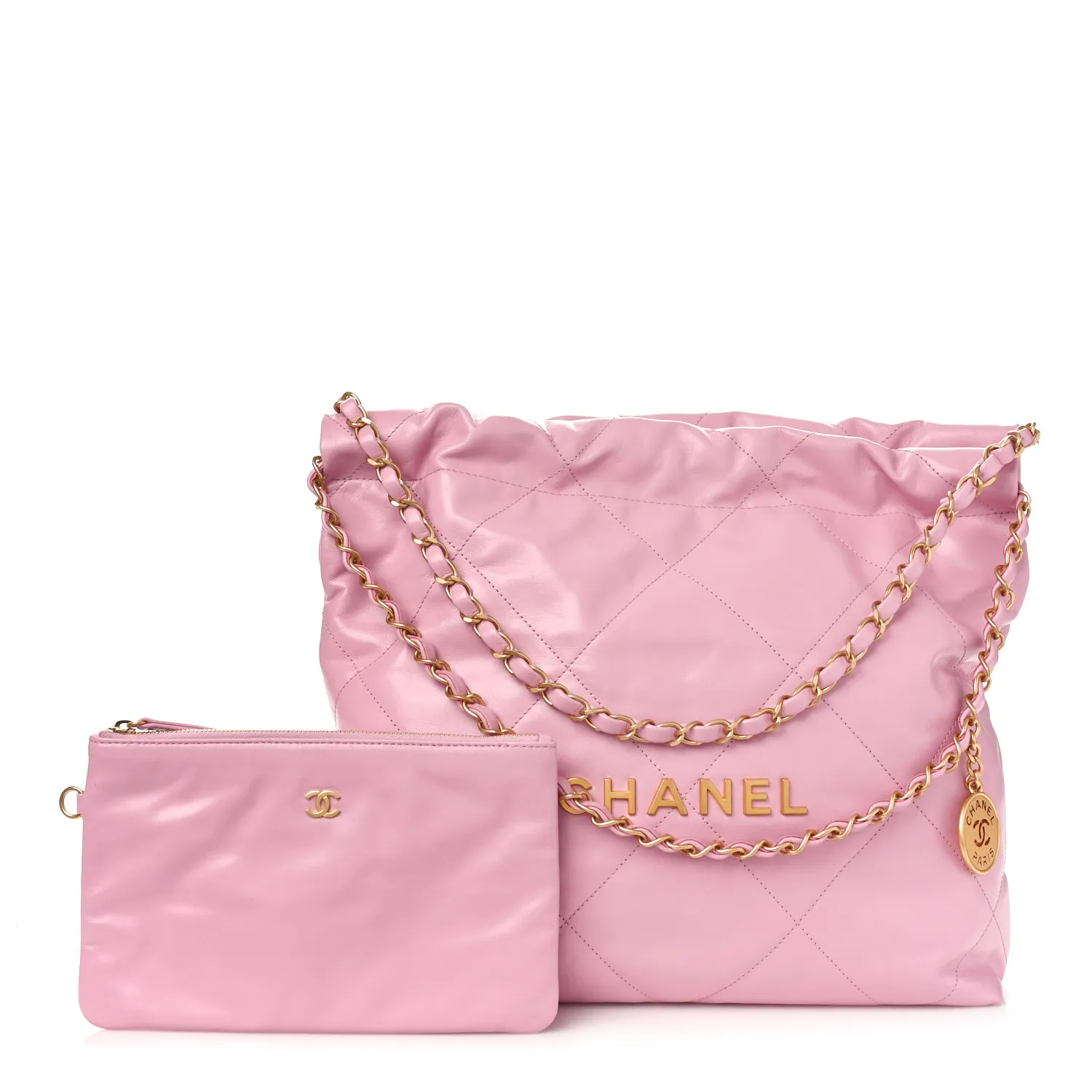 CHANEL Shiny Calfskin Quilted Small Chanel 22 Pink