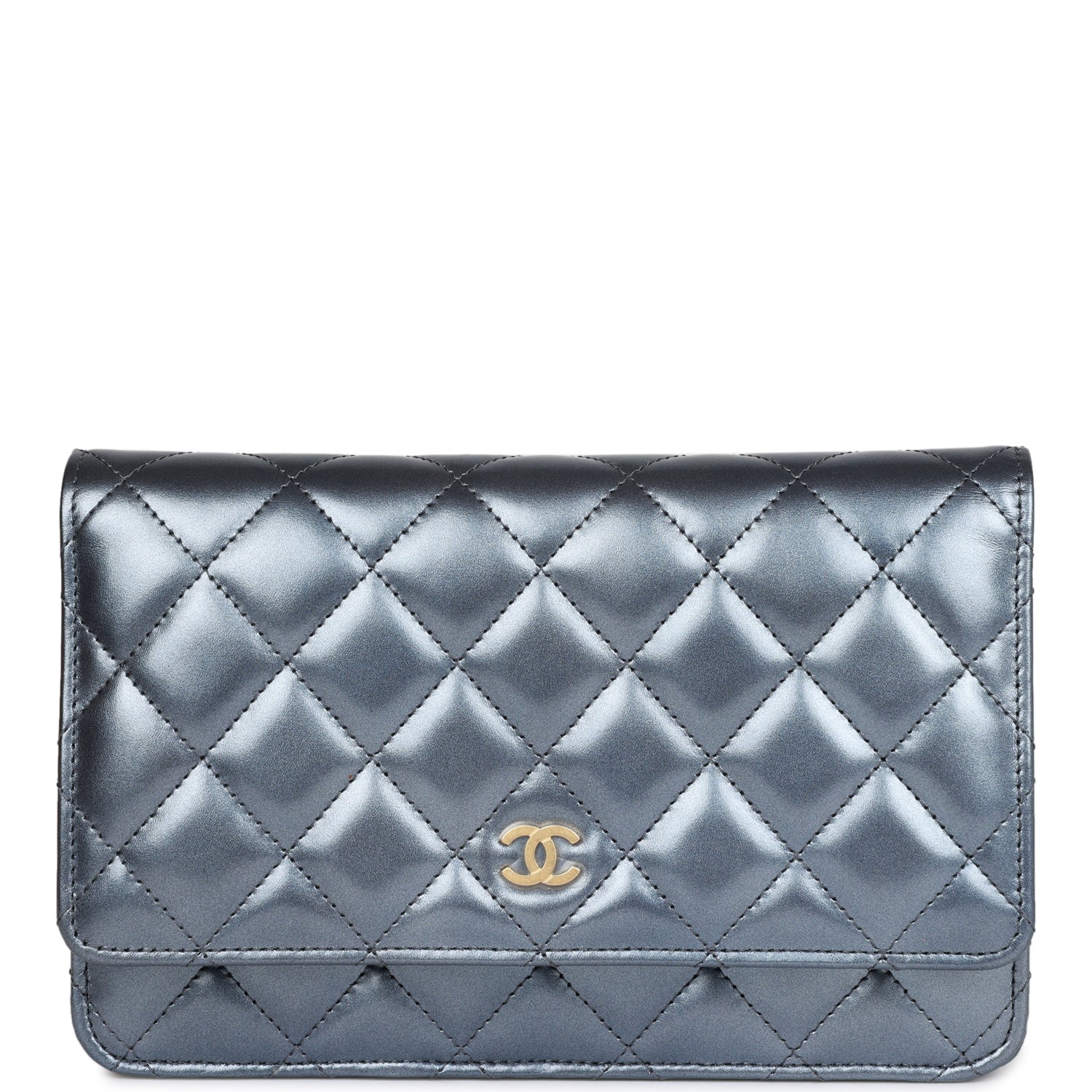 Chanel Wallet on Chain WOC Dark Blue Iridescent Calfskin Antique Gold Hardware