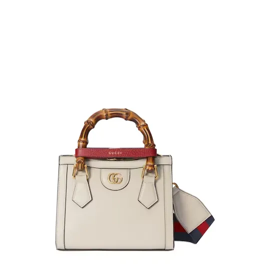 Gucci Wonka Grain Calfskin Mini Diana Tote Bag Mystic White Orange Fluo