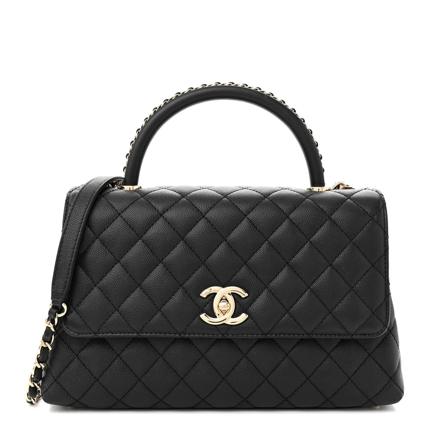 CHANEL Caviar Quilted Small Coco Chain Handle Flap Black