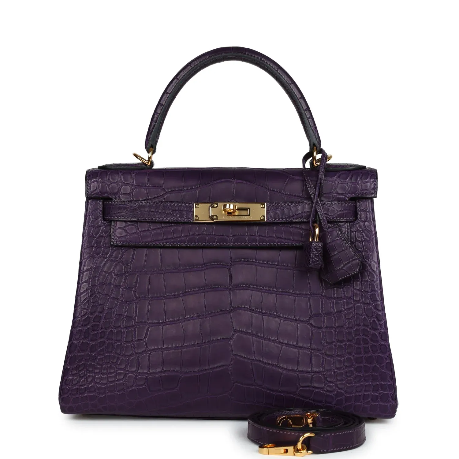 Hermès Kelly Retourne 28 Amethyst Matte Alligator Gold Hardware