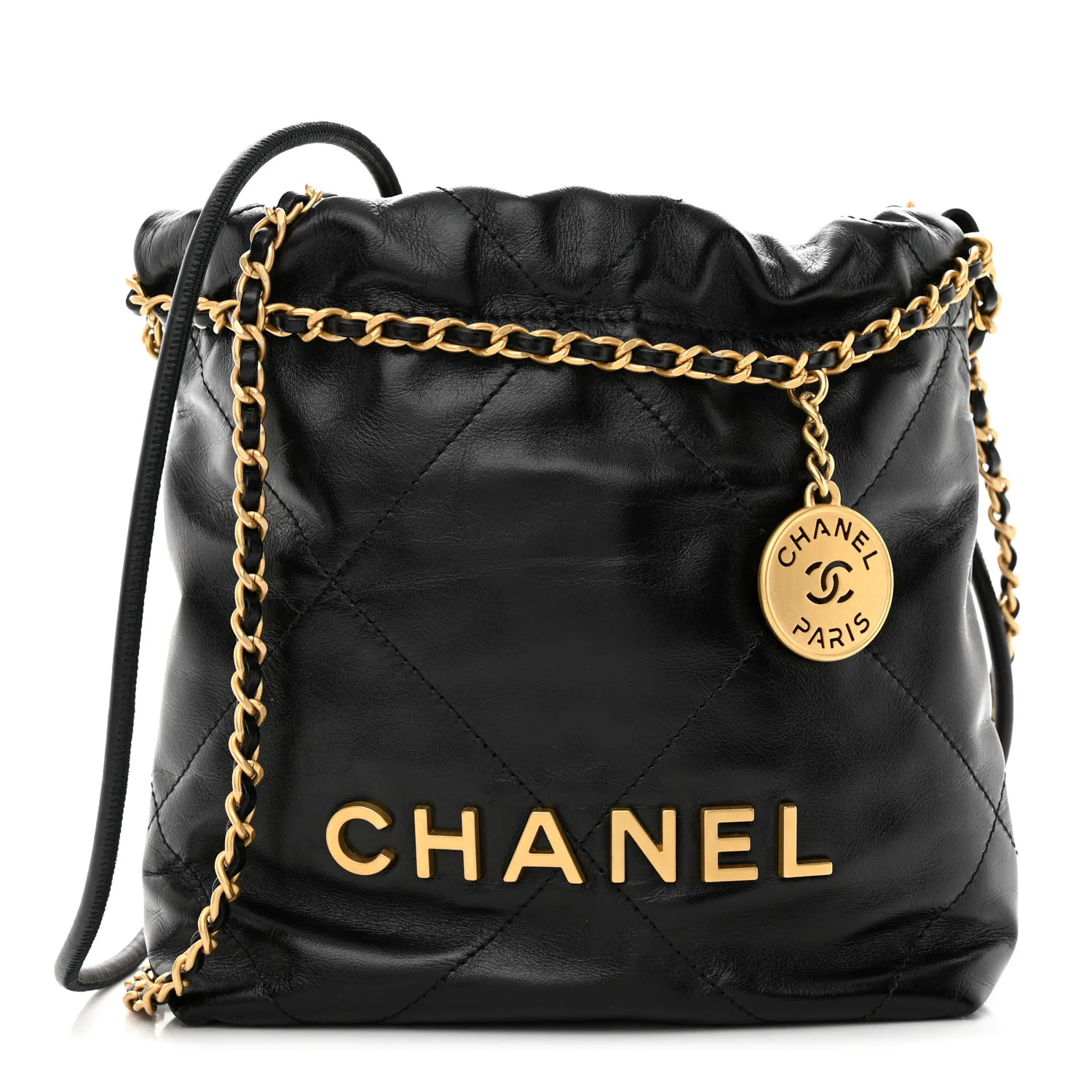 CHANEL Shiny Calfskin Quilted Mini Chanel 22 Black