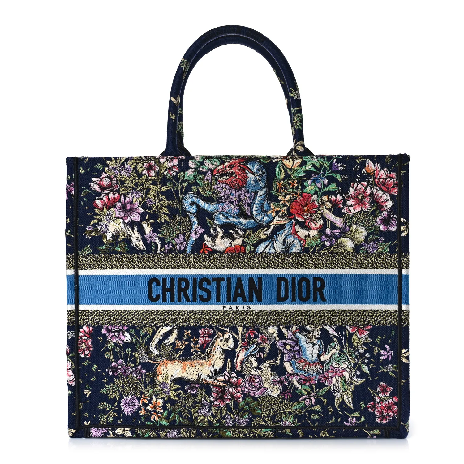 DIOR Canvas Embroidered D-Constellation Book Tote Blue Multicolor