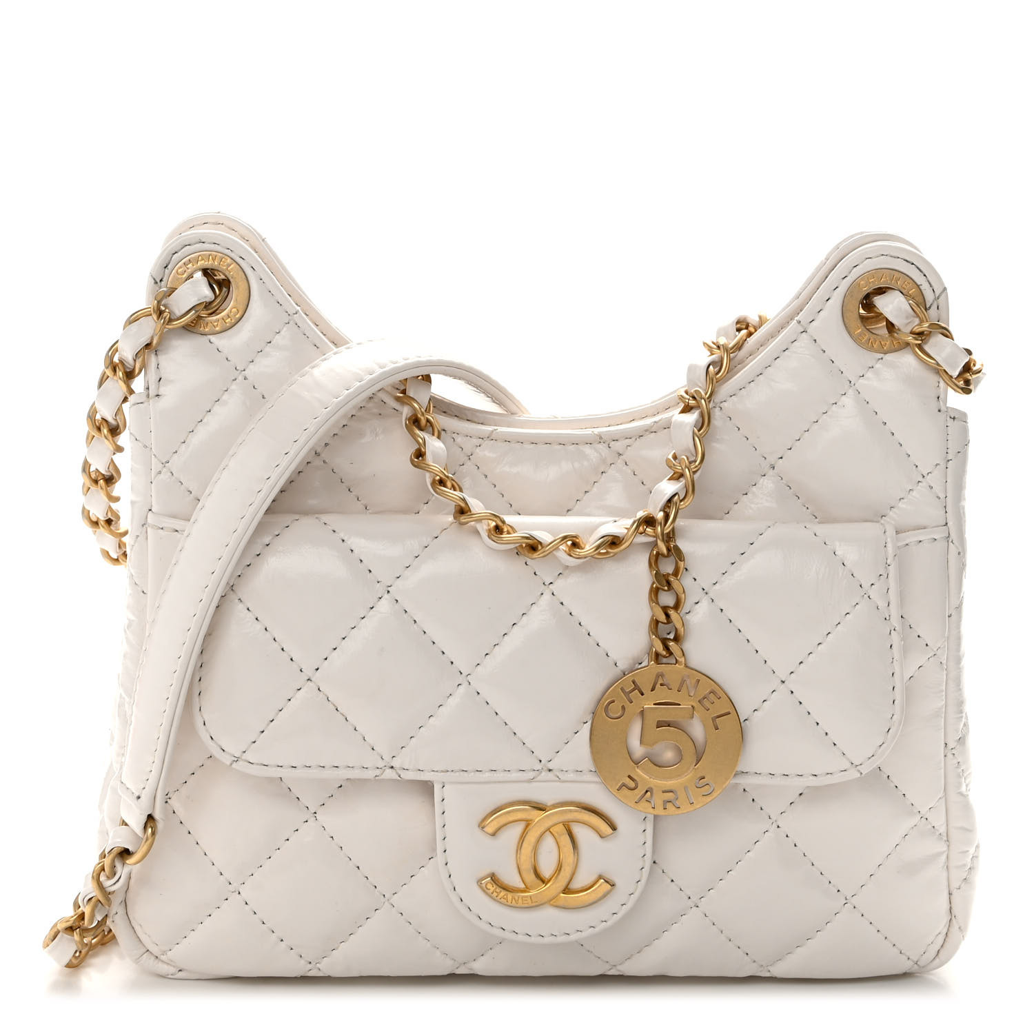 Chanel Shiny Crumpled Calfskin Quilted Small Wavy CC Hobo bags