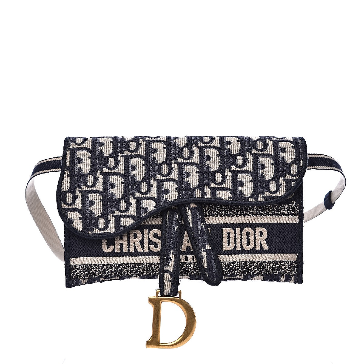 Dior Slim Saddle clutch-belt in blue and beige monogram canvas