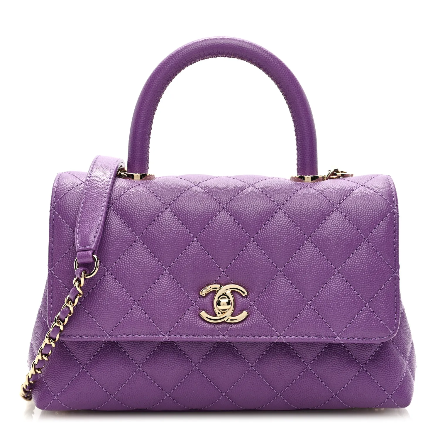 CHANEL Caviar Quilted Mini Coco Handle Flap Purple