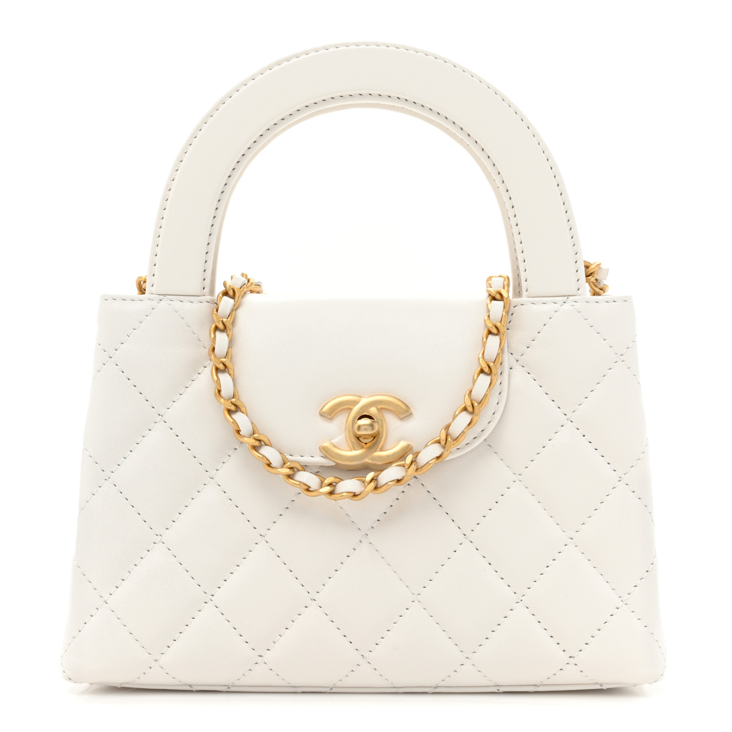 Chanel White Quilted Aged Calfskin Mini Kelly Bag Aged Gold Hardware 2024