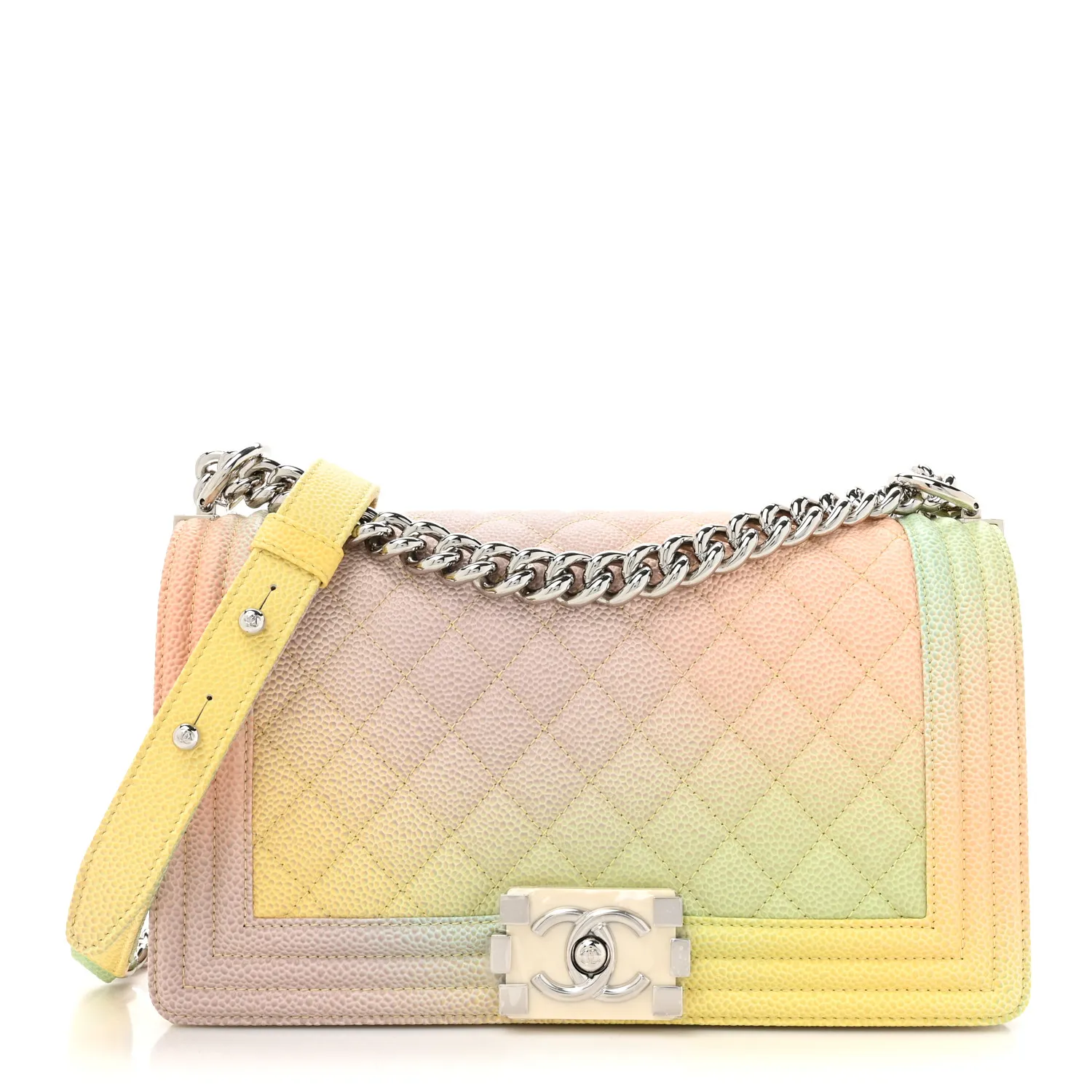 CHANEL Caviar Quilted Medium Cuba Rainbow Boy Flap Multicolor