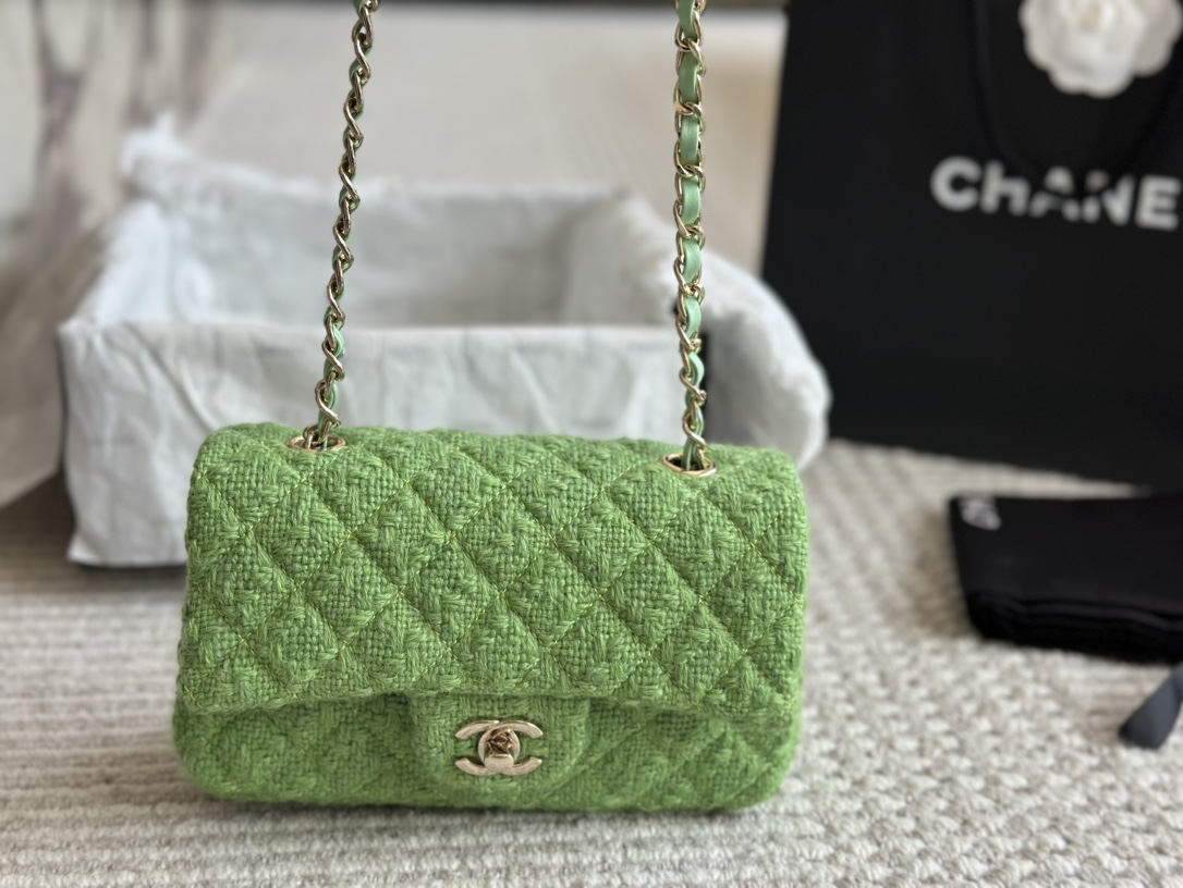 Chanel Classic 11.12 Handbag Wool Tweed & Gold-Tone Metal Green