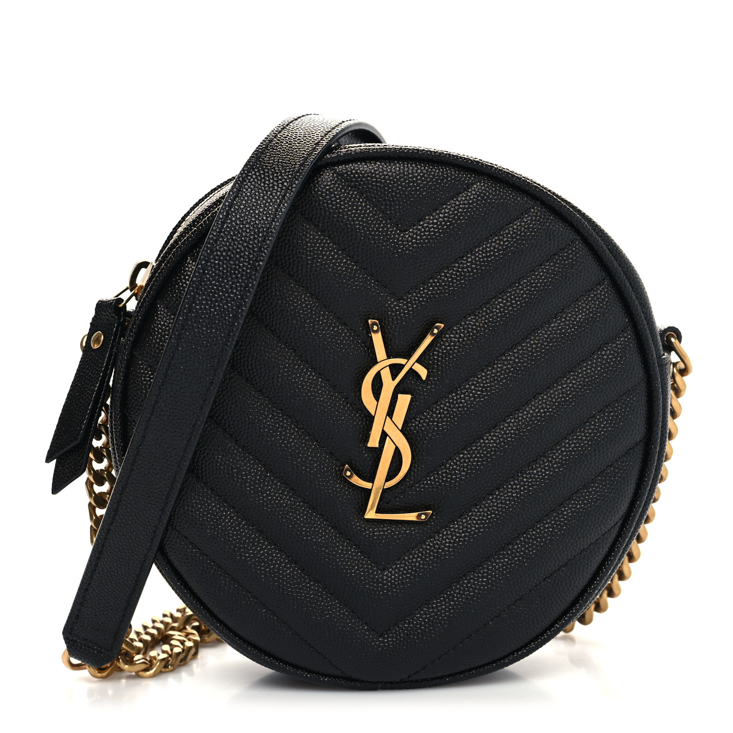 Saint Laurent Grain De Poudre Matelasse Chevron Quilted Round Vinyle Camera Bag Black