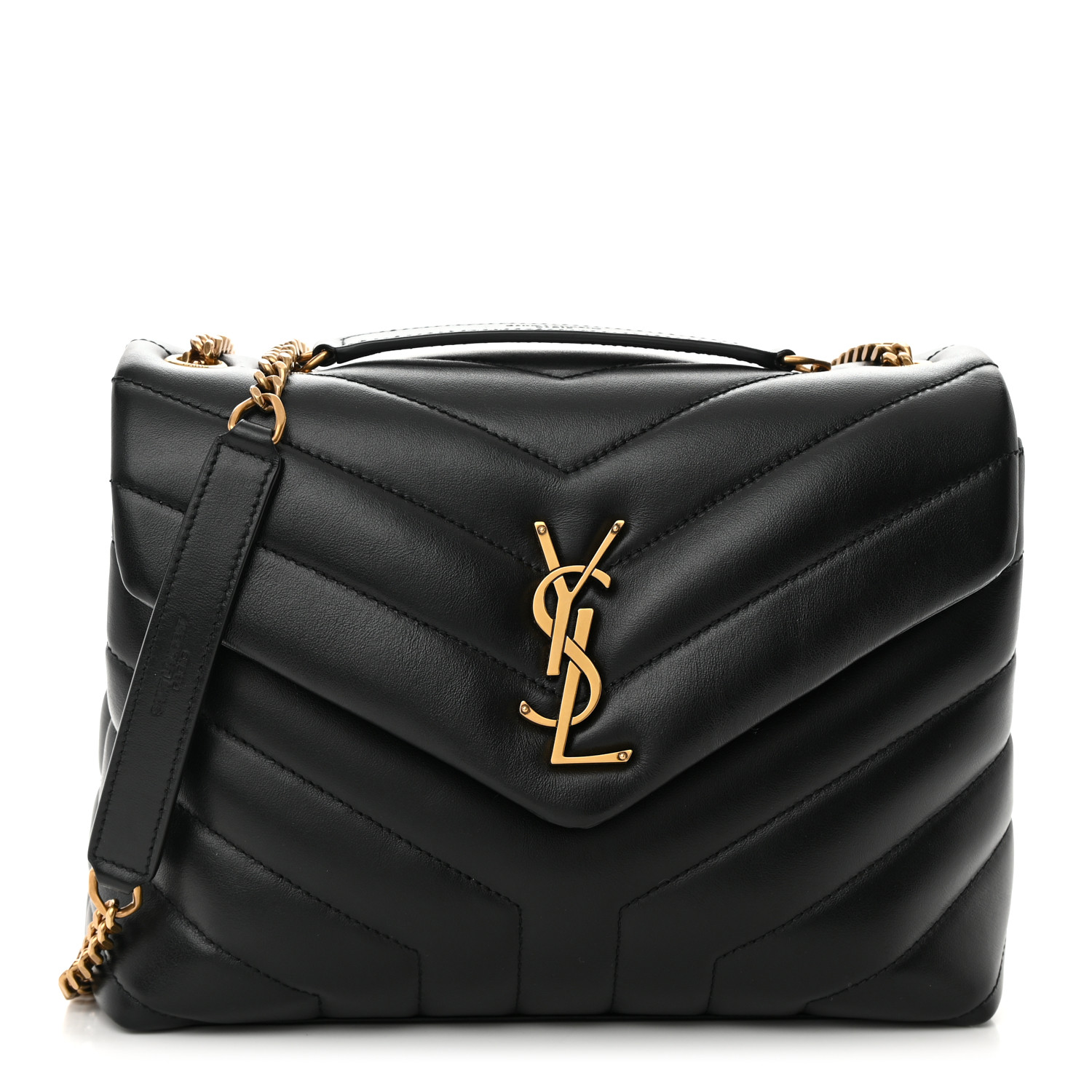 Saint Laurent Calfskin Y Quilted Monogram Small Loulou Chain Satchel Black