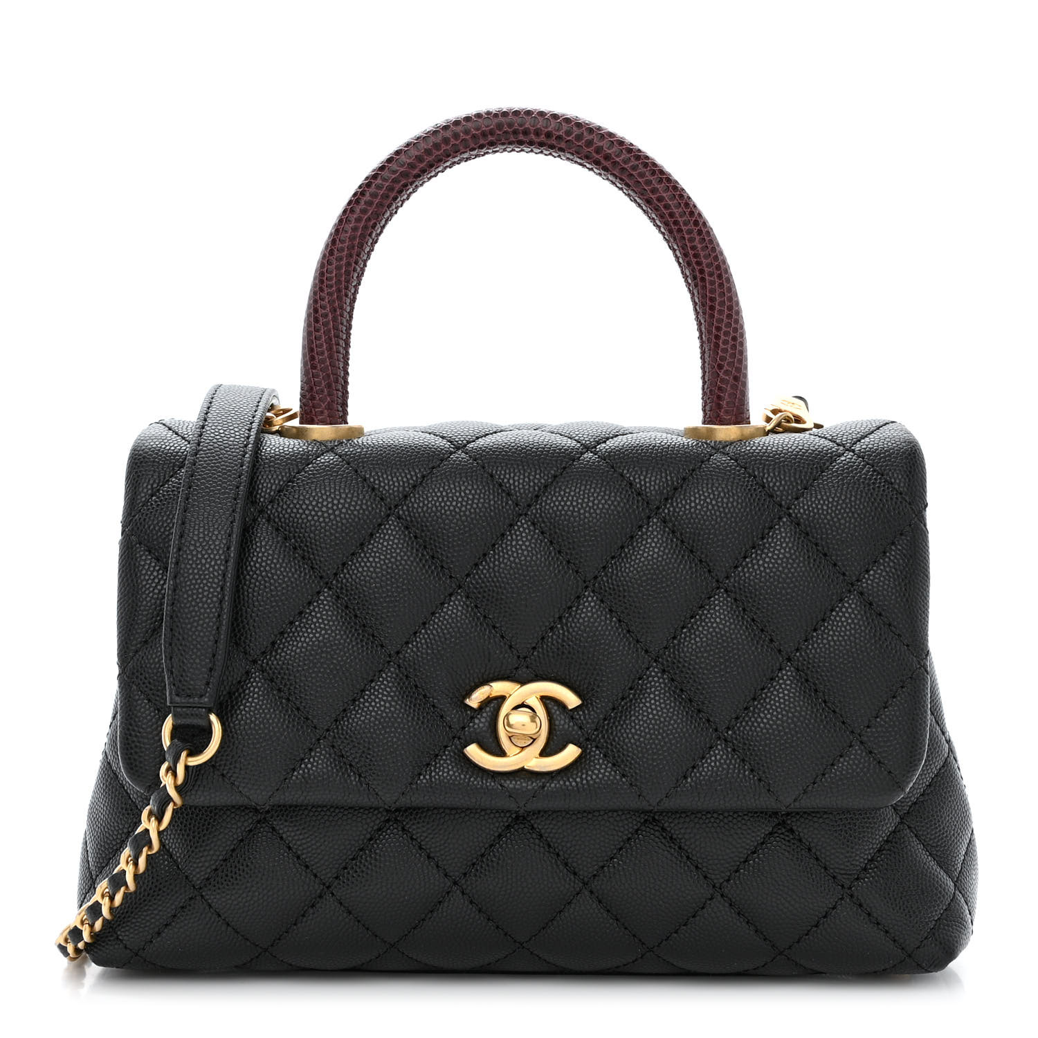 CHANEL Caviar Lizard Quilted Mini Coco Handle Flap Black