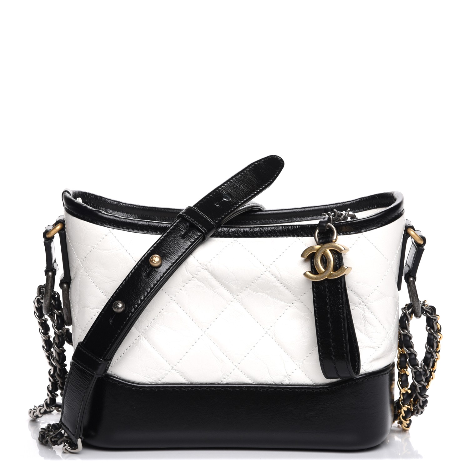 Chanel Aged Calfskin Quilted Small Gabrielle Hobo Black White