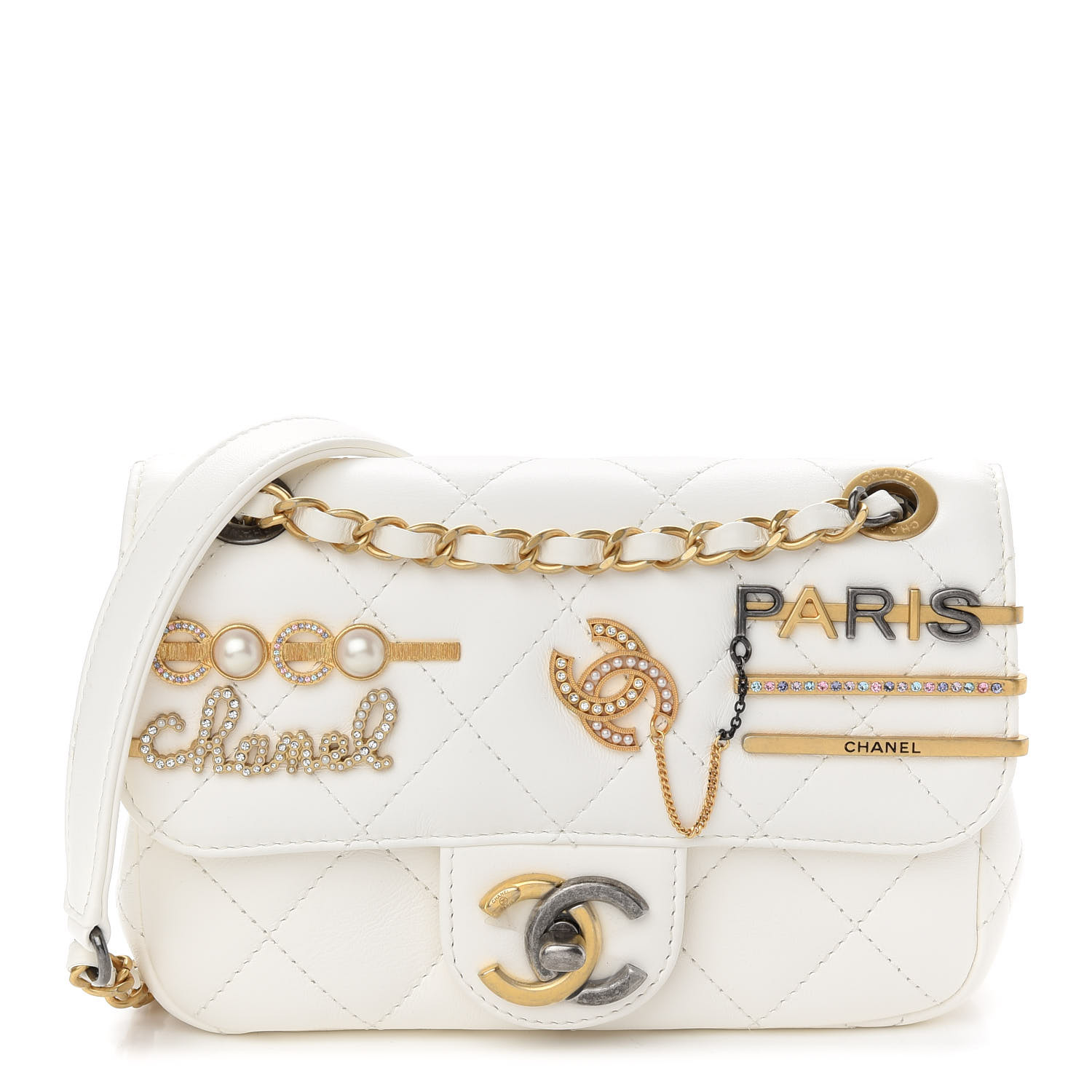 CHANEL Lambskin Quilted Mini Coco Clips Flap White