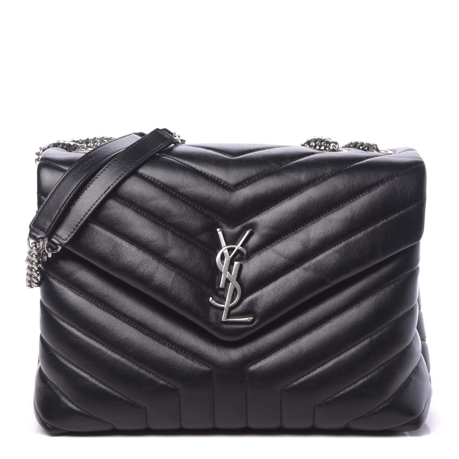 Saint Laurent Calfskin Y Quilted Monogram Medium Loulou Chain Satchel Black