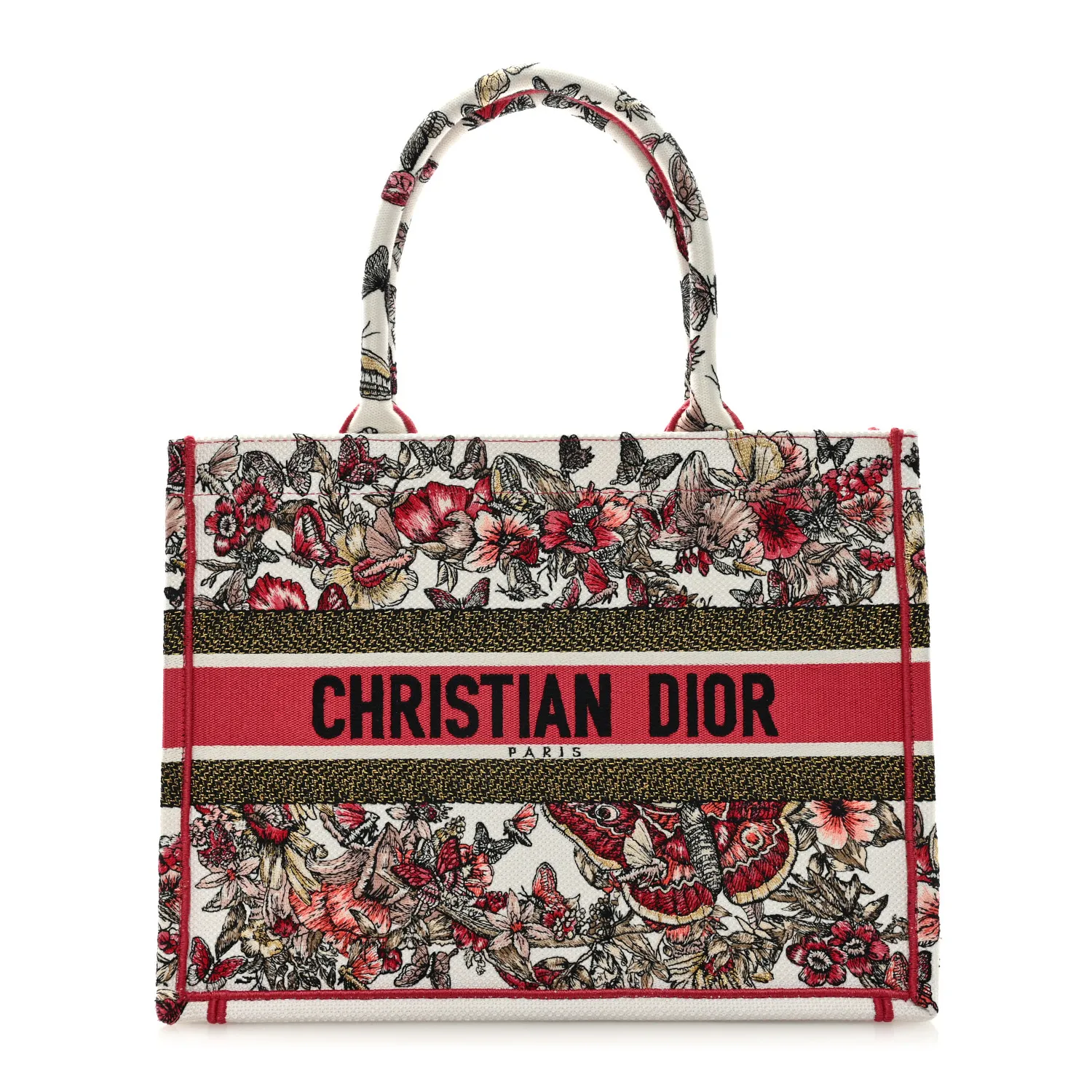 DIOR Canvas Embroidered Medium Butterfly Print Book Tote Multicolor