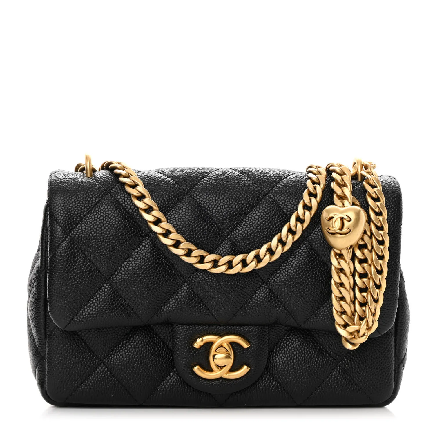 CHANEL Caviar Quilted Mini Sweetheart Rectangular Flap Black