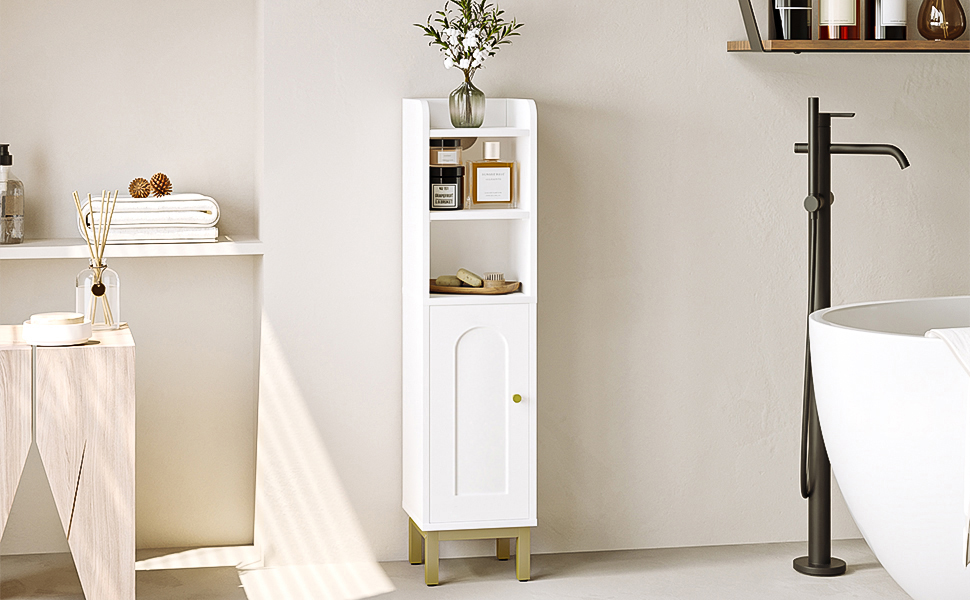 white bathroom storage cabinet