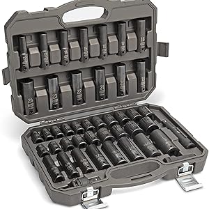 GEARWRENCH 44 Piece 1/234; Drive Standard Deep SAE/MM Impact Socket Set - 89094