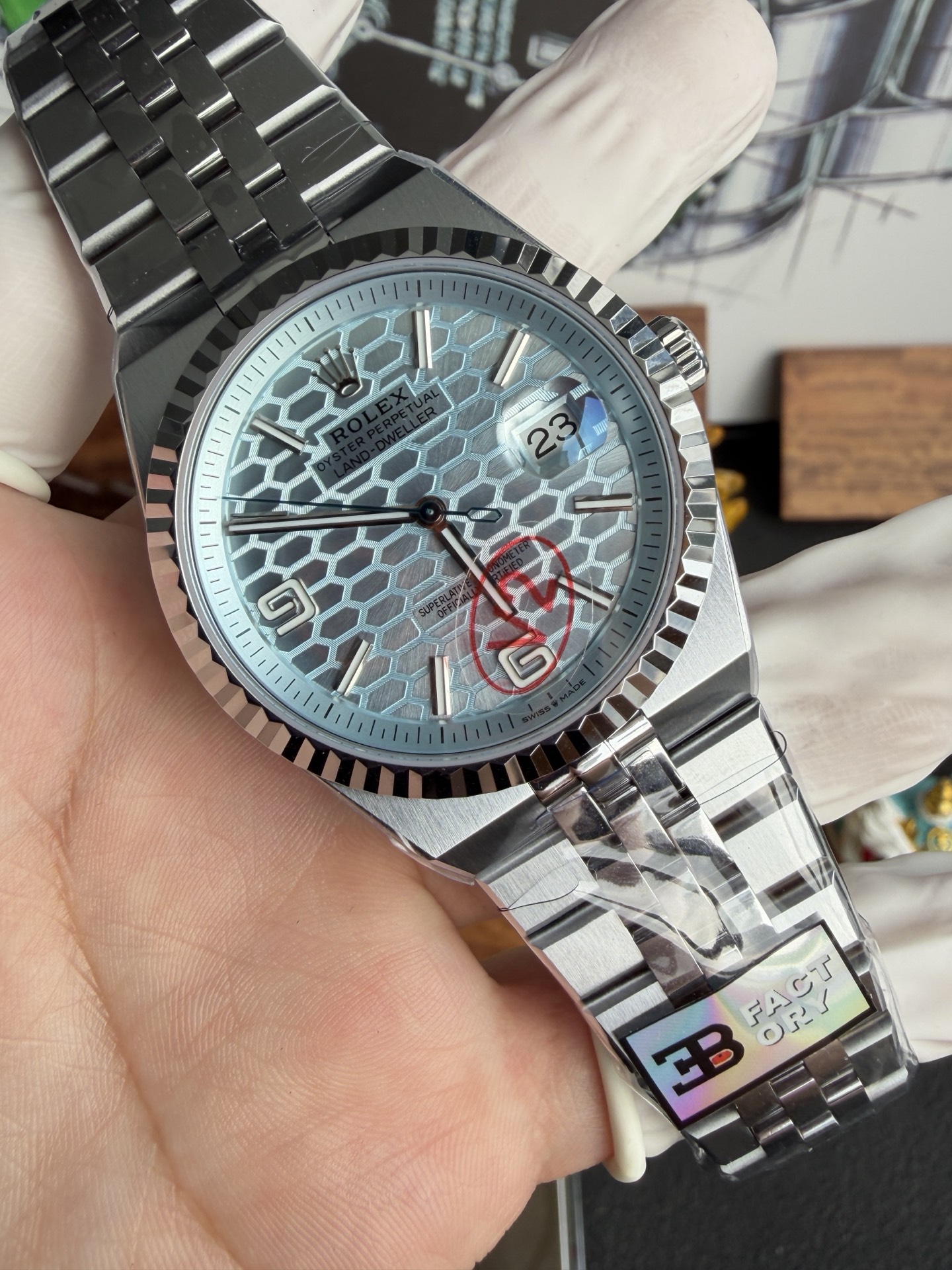 GYL Rolex Land-Dweller 127336-0001 Ice-blue Honeycomb-motif Dial Best Replica BPF 40mm-GYL-GaiYalun