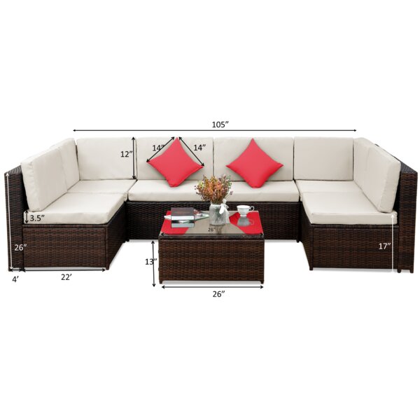 Sondra Wicker/Rattan 6 - Person Seating Group with Cushions