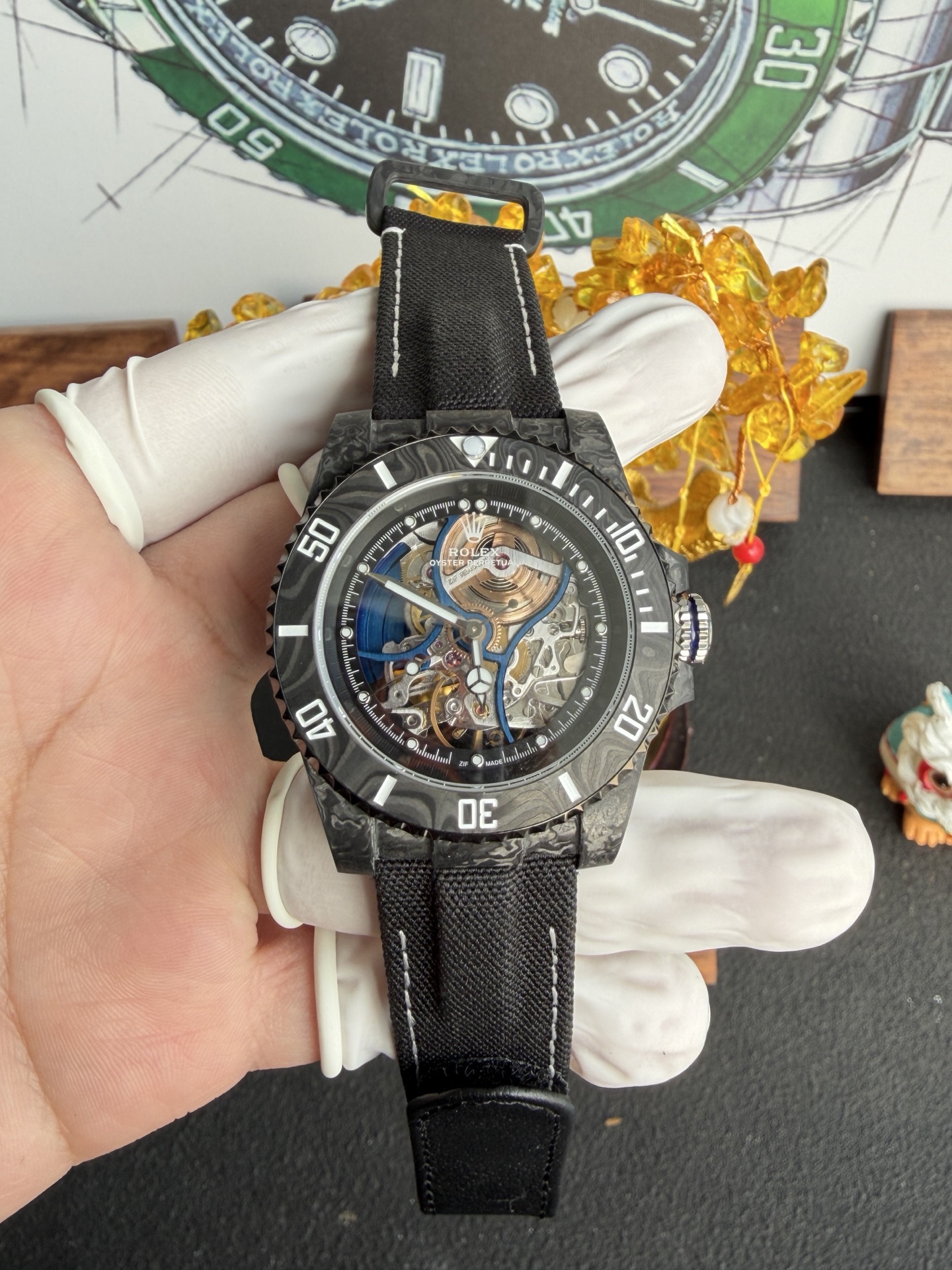 GYL Rolex Submariner Skeletonized Movement Zif Remould Black Carbon Fiber Textile Strap 1:1 Best Replica 41mm-GYL-GaiYalun