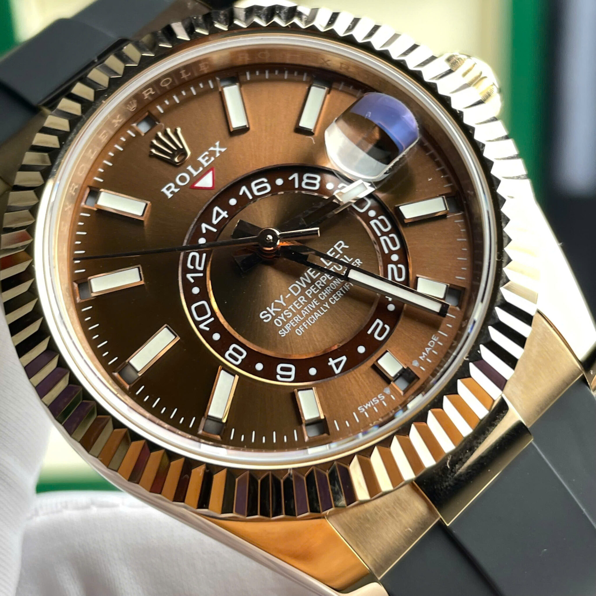 GYL Rolex Sky-Dweller 326934 Brown Dial 18K Gold Wrapped Rubber Strap Best Replica 42mm-GYL-GaiYalun