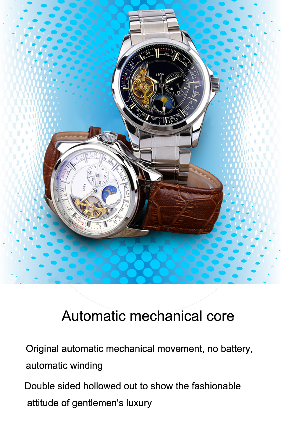 Hot sale wholesale Automatic Mechanical stainless steel Watches  Men Moon Phase function Watch