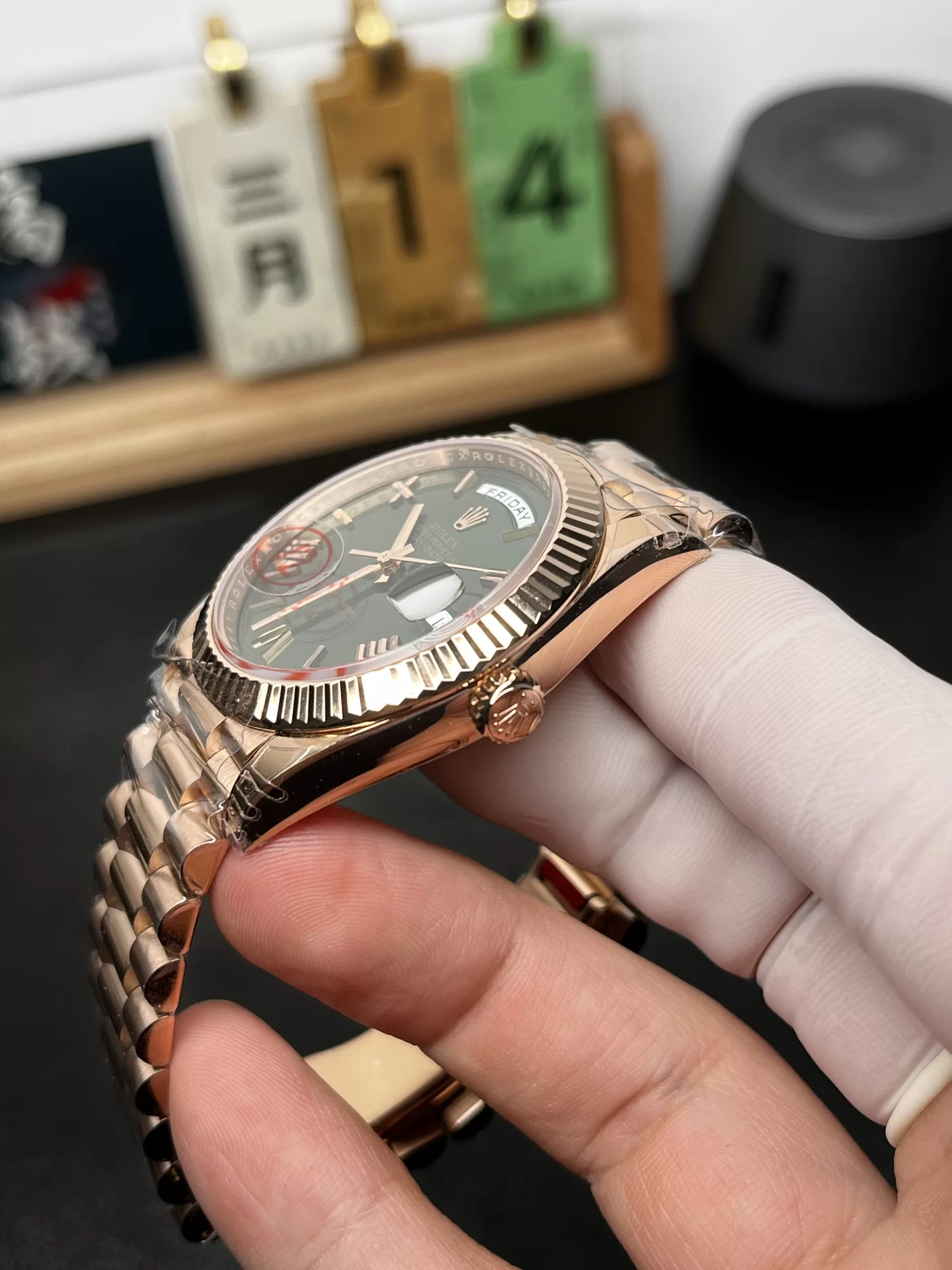 GYL Rolex Day-Date 40mm Rose Gold Olive Green Sunburst Roman Dial Fluted Bezel President Bracelet (228235) 11 Super Clone – DD3255 Movement-GYL-GaiYalun