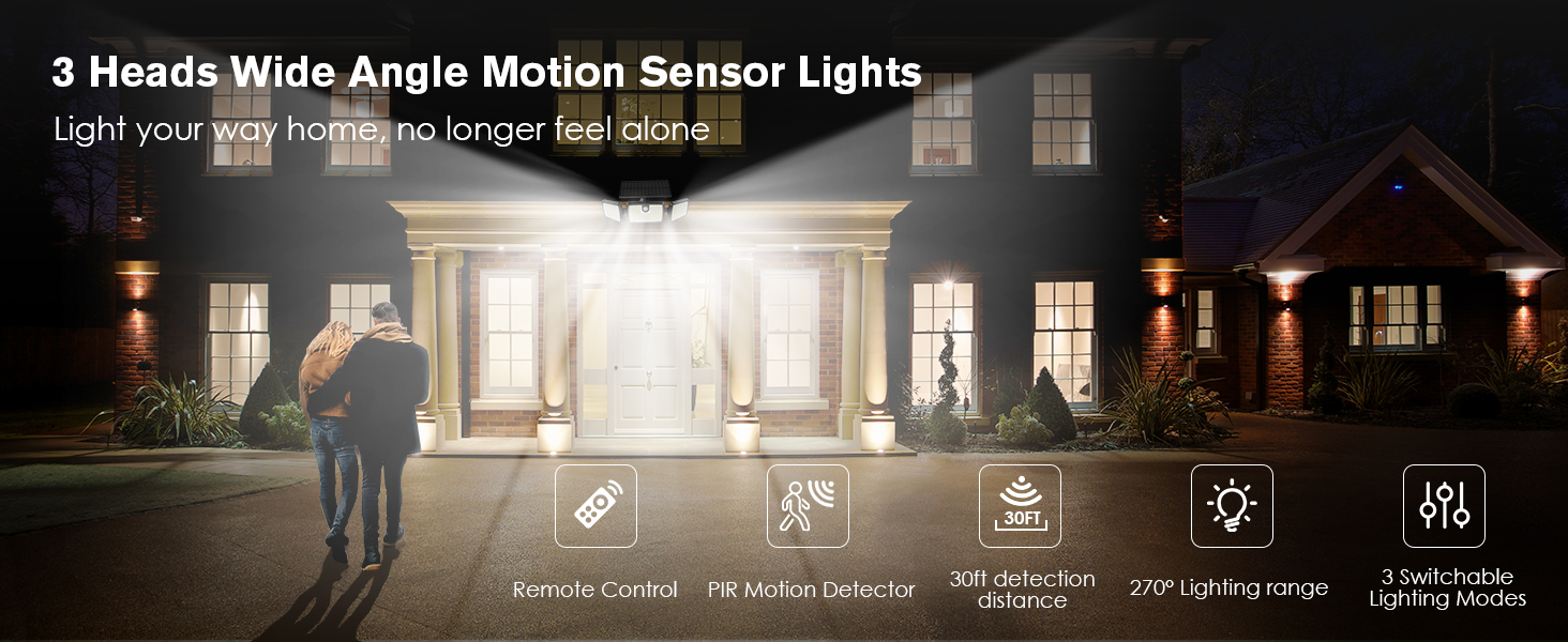 Three Heads Wide Angle Motion Sensor Lights