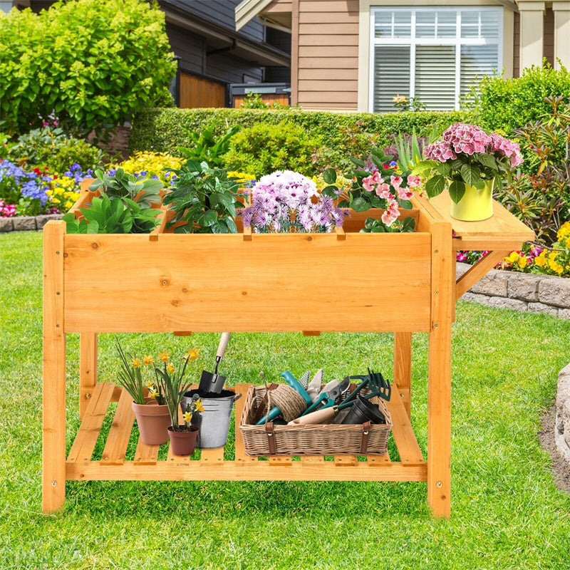 8 Grids Wood Elevated Garden Planter Box Kit with Folding Tabletop