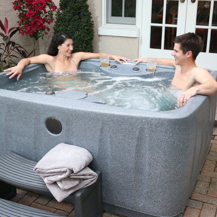 Select AR150 4-Person 12-Jet Plug & Play Hot Tub with LED Waterfall, powered By Jacuzzi Pumps