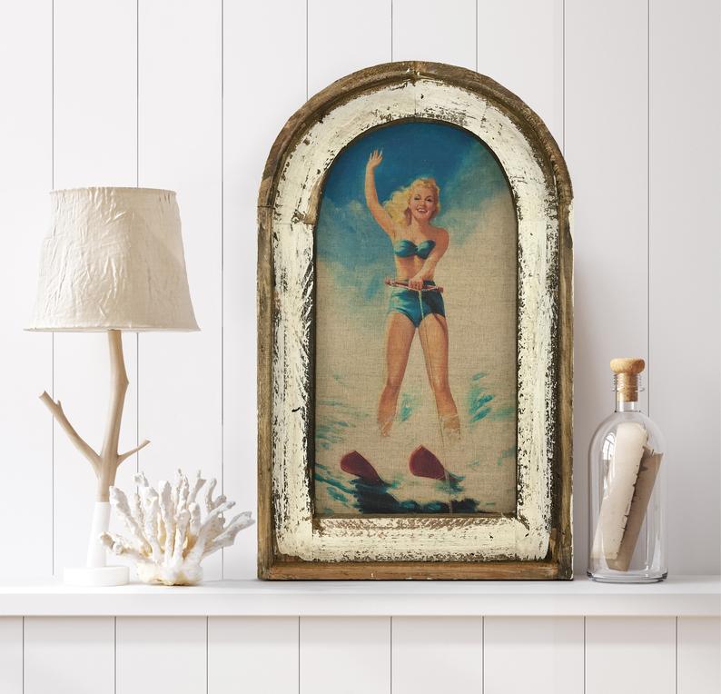 Water Skier Wall Art  30 x 20  Arch Window Frame image 0