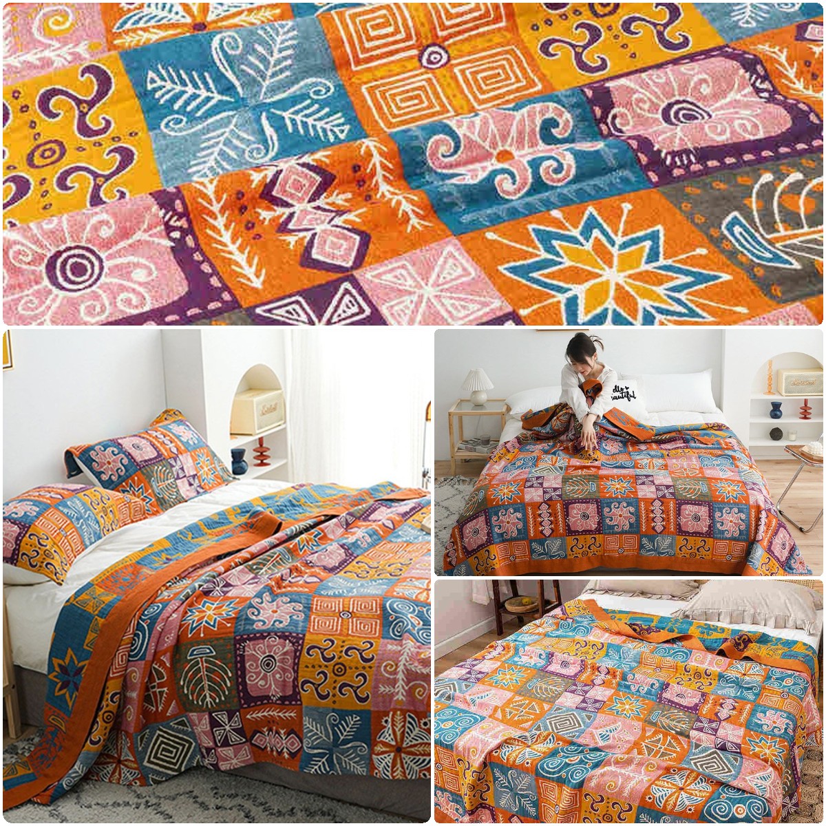 Bohemian Patchwork Reversible Cotton Quilt