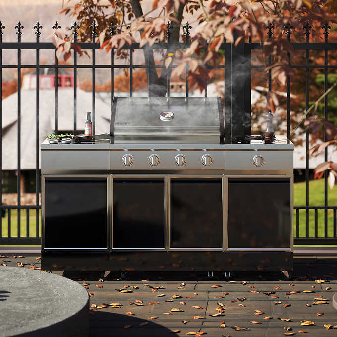 TYTUS Charcoal Gray Island Grill with Cover and SS Griddle