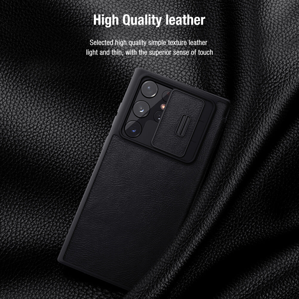 Slide Cover Protects Camera Leather Phone Case For samsung galaxy s22 series