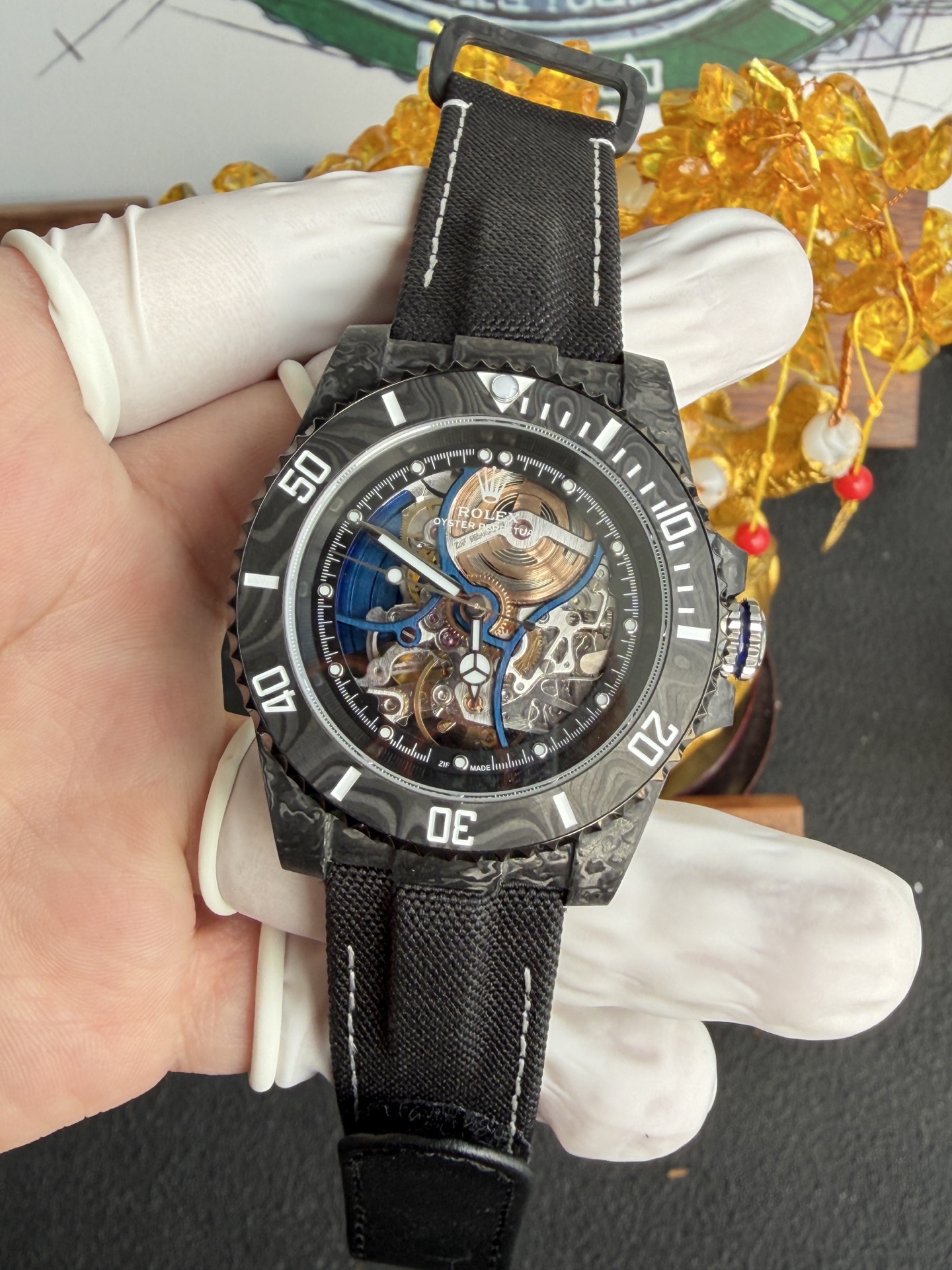 GYL Rolex Submariner Skeletonized Movement Zif Remould Black Carbon Fiber Textile Strap 1:1 Best Replica 41mm-GYL-GaiYalun