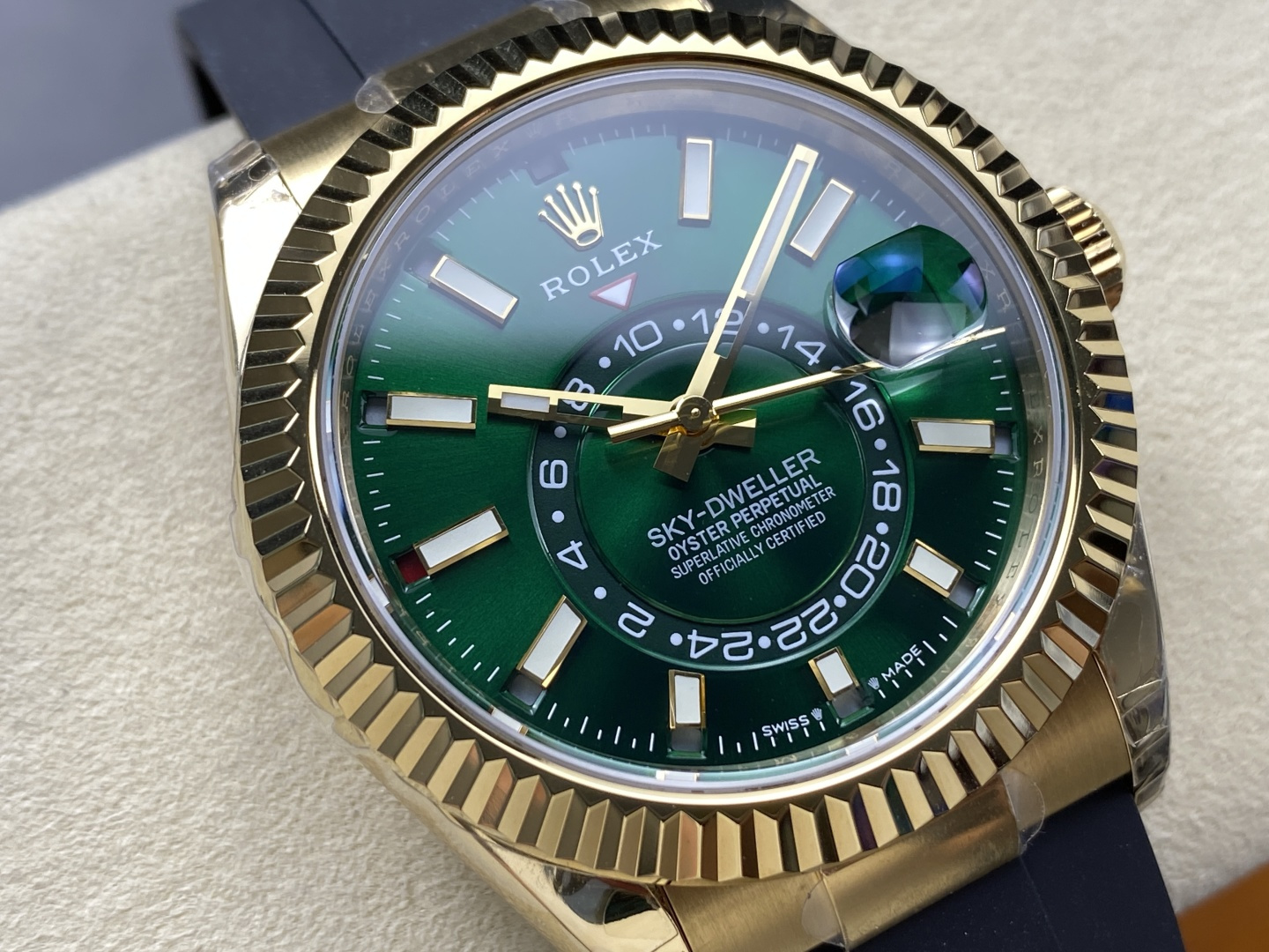 GYL Rolex Sky-Dweller 336238-0004 Yellow Gold Green Dial Oysterflex Bracelet Best Replica 42mm-GYL-GaiYalun