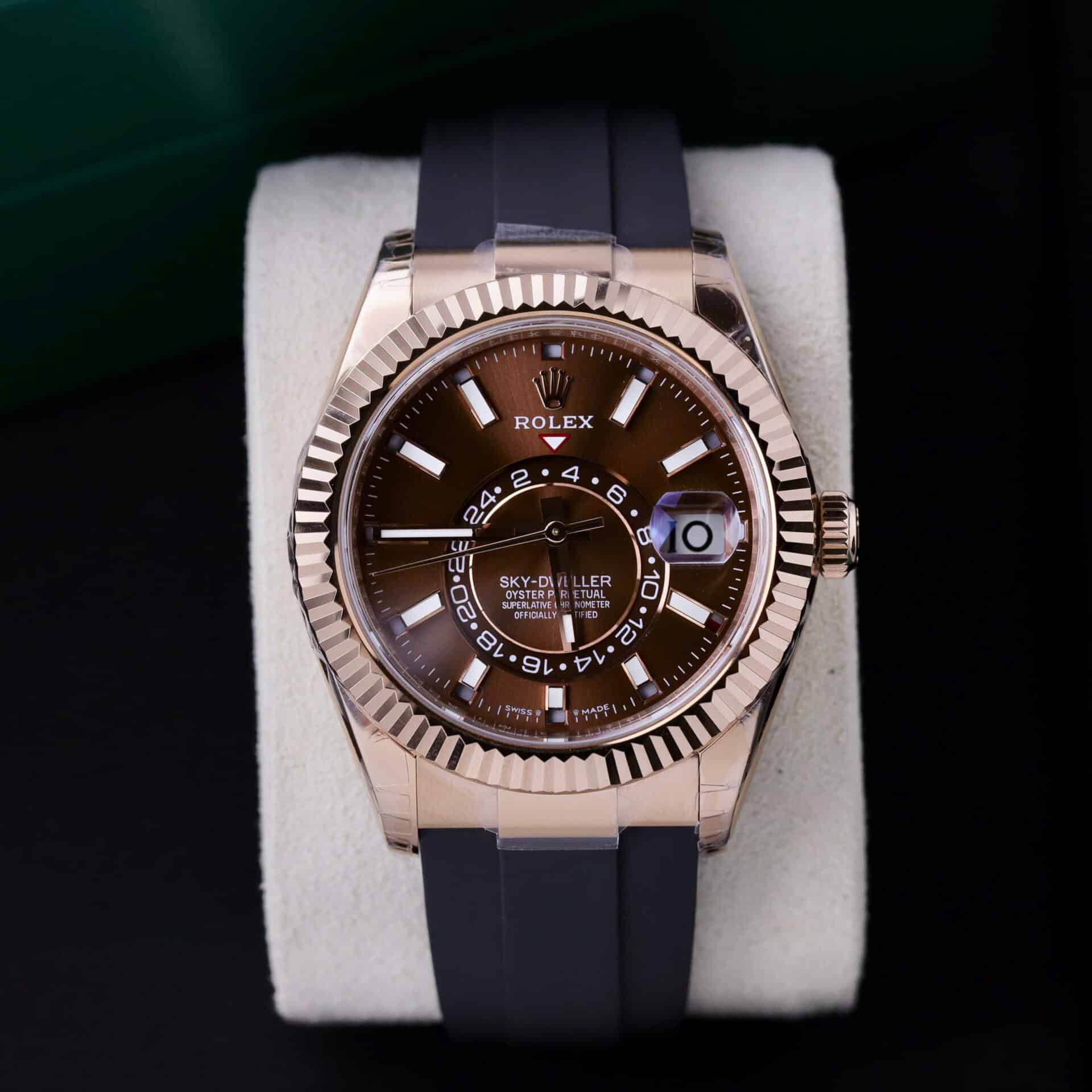 GYL Rolex Sky-Dweller 326934 Rose Gold Chocolate Dial Rubber Strap Best Replica 42mm-GYL-GaiYalun