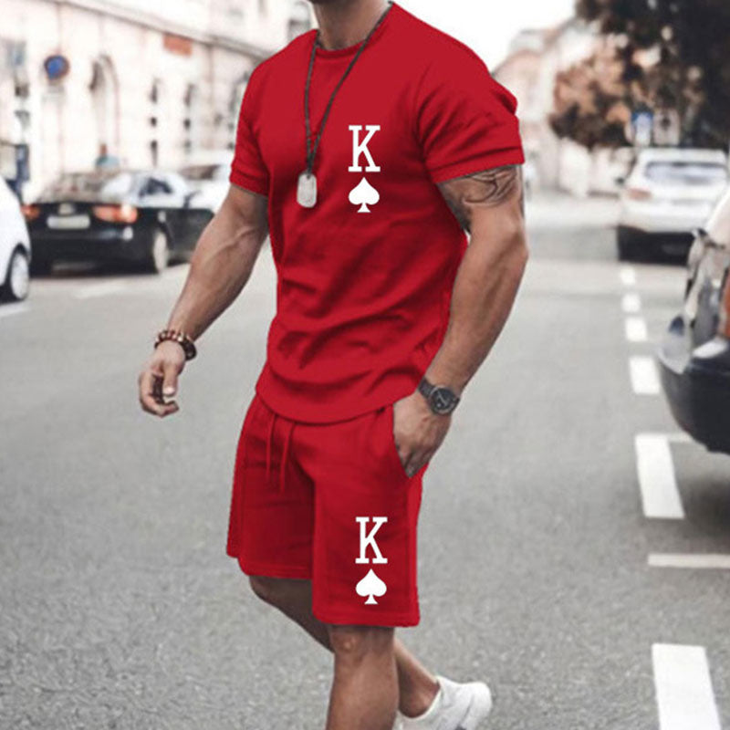 King Solid Red Sports Tshirt and Shorts Hawaiian Suit
