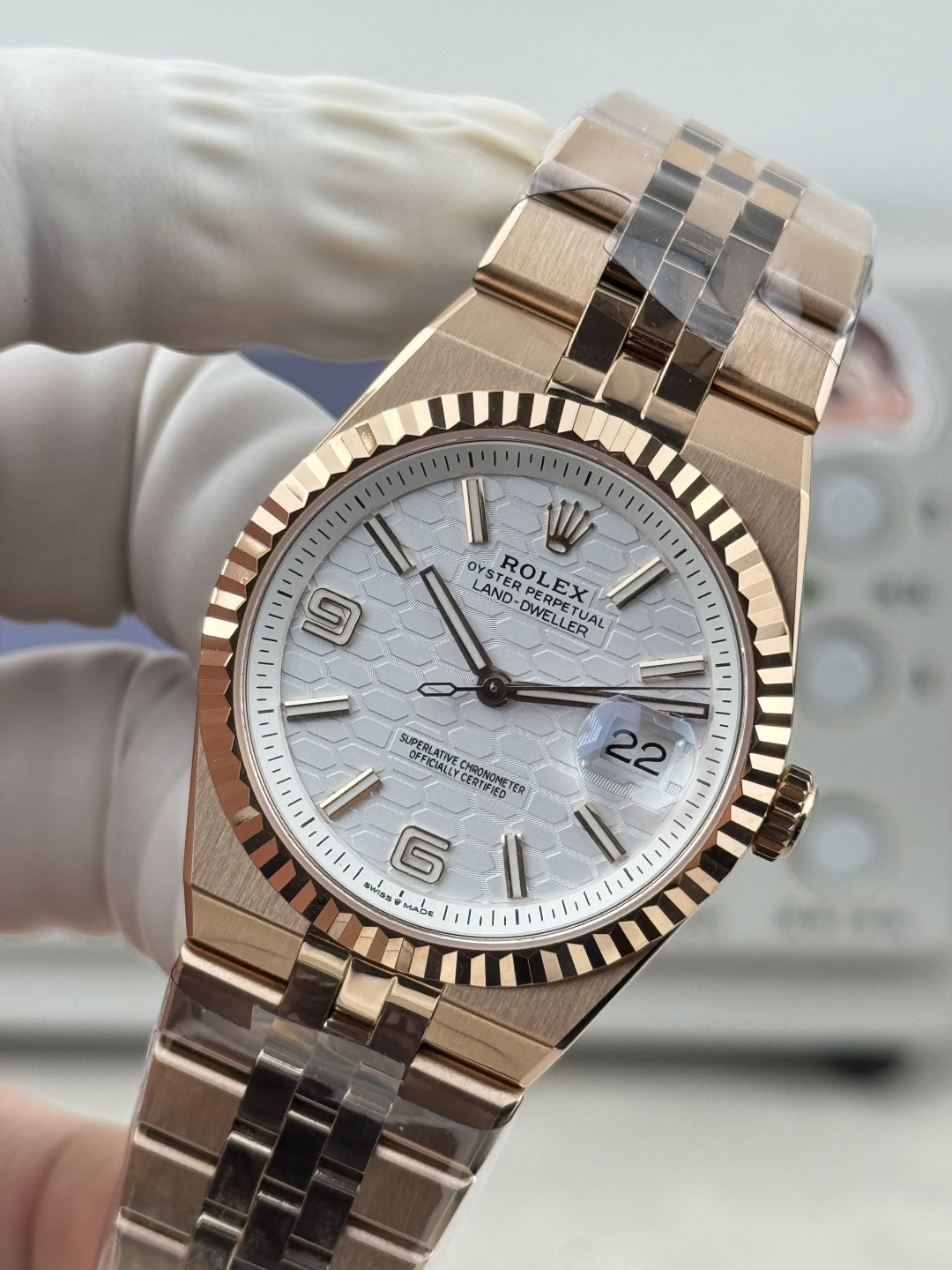 GYL Rolex Land-Dweller 127235-0001 Rose Gold White Honeycomb-Motif Dial Best Replica BPF 36mm-GYL-GaiYalun
