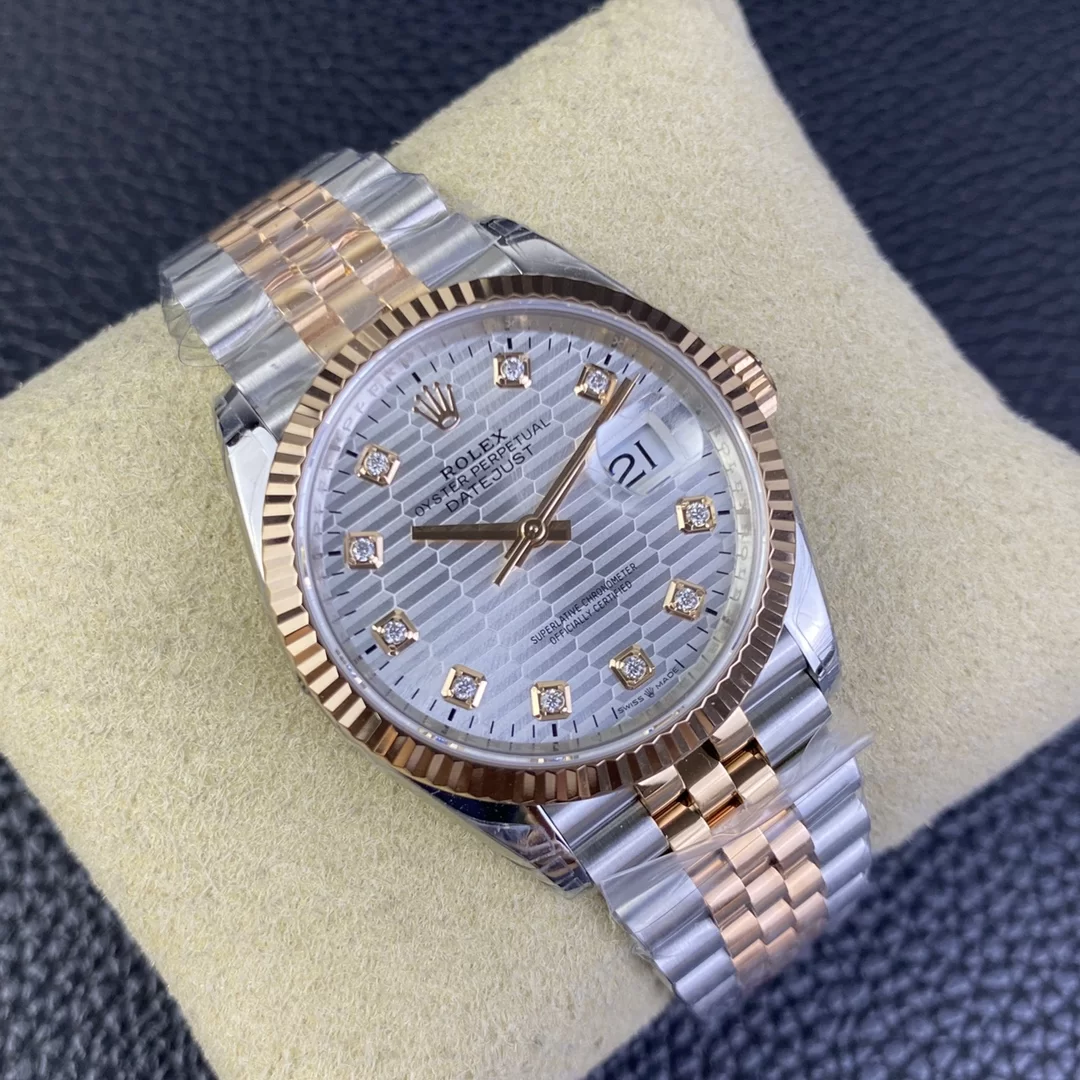 GYL Rolex Datejust 36mm Two-Tone Rose Gold Silver Fluted Motif Diamond Dial Jubilee Bracelet (126231) 11 Super Clone – DD3235 Movement-GYL-GaiYalun