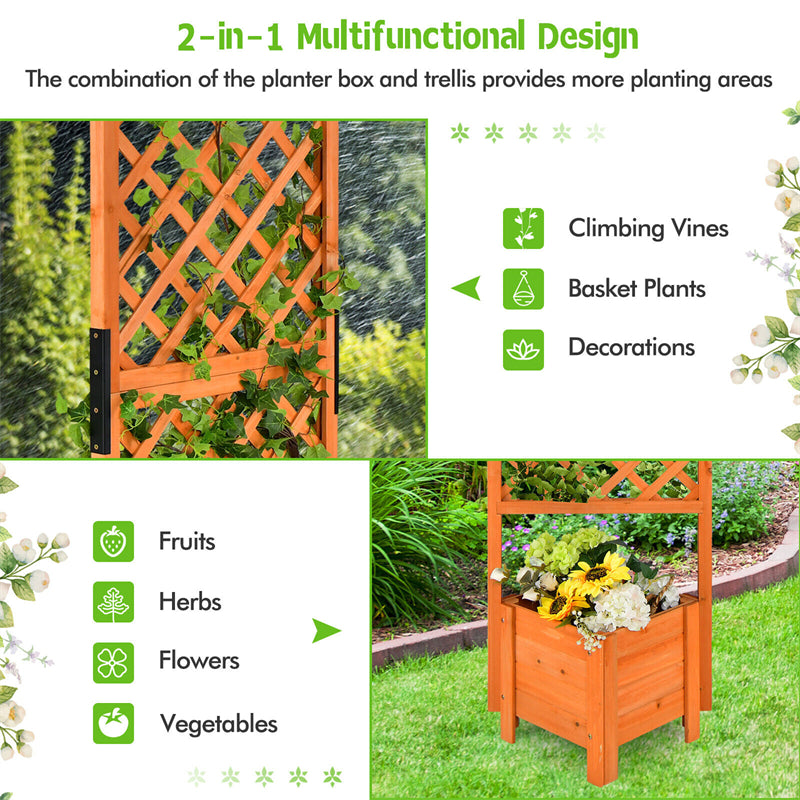 Wooden Raised Garden Bed 71?????? High Planter with Trellis for Plant Flower Climbing Pot Hanging