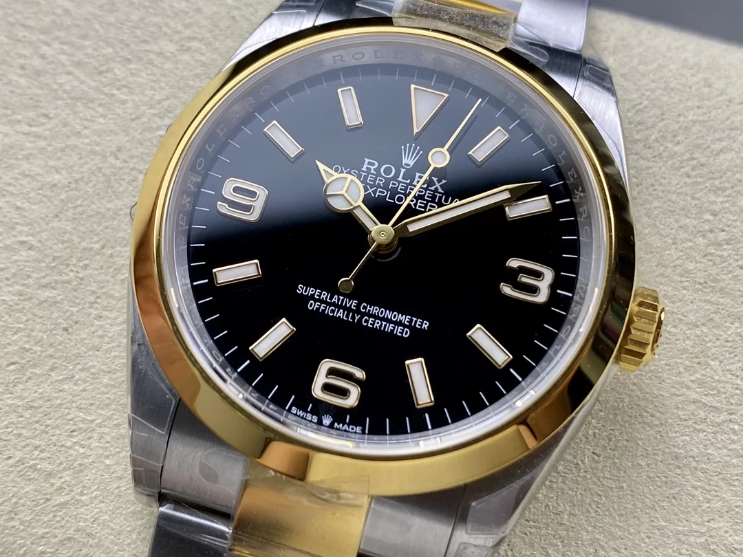 GYL Rolex Explorer 36mm Two-Tone Yellow Gold Black “3-6-9” Dial Smooth Bezel Oyster Bracelet (124273) 1:1 Super Clone – DD3230 Movement-GYL-GaiYalun