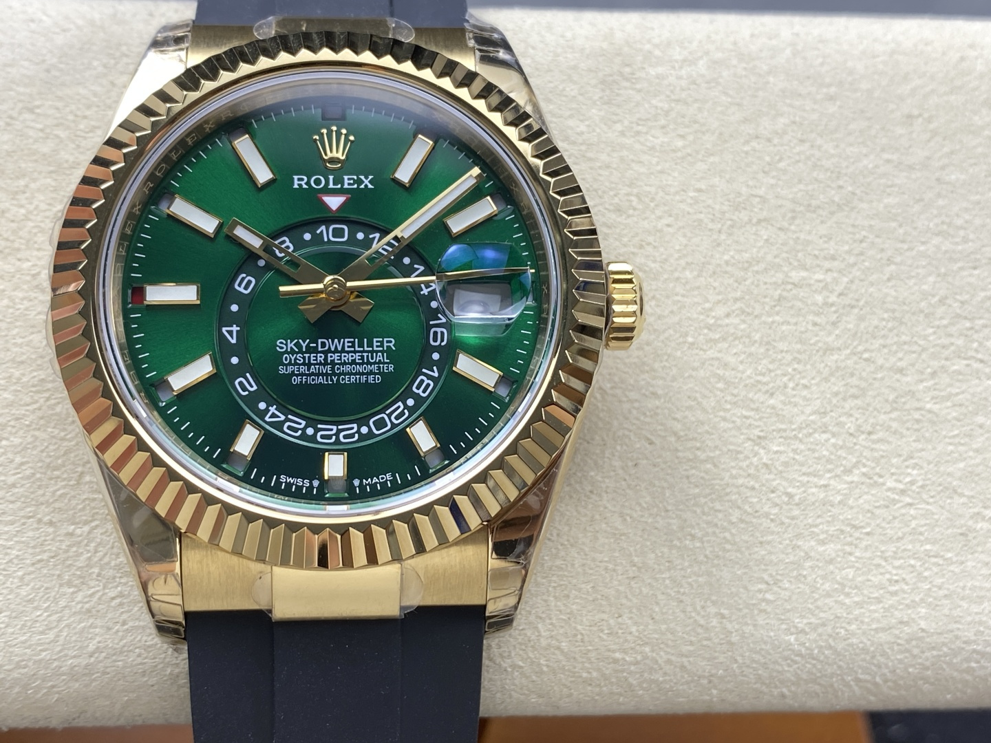 GYL Rolex Sky-Dweller 336238-0004 Yellow Gold Green Dial Oysterflex Bracelet Best Replica 42mm-GYL-GaiYalun
